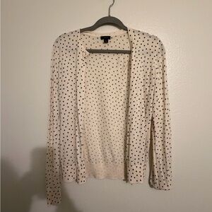 Ann Taylor Factory Cream Cardigan with Black Dots